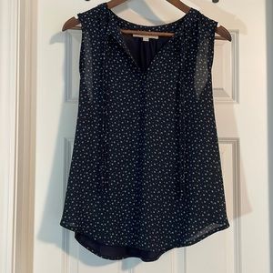 Loft Mixed Media Sleeveless Navy printed Blouse
